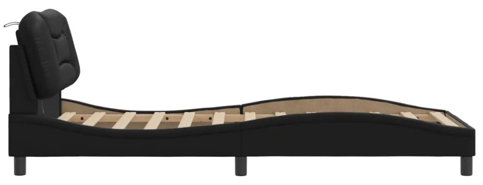 fekete műbőr ágykeret LED-világítással 90x190 cm