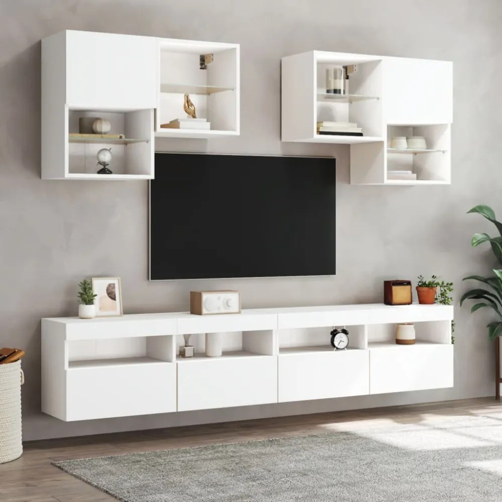 fehér falra szerelhető TV-szekrény LED-lámpákkal 100x30x40 cm