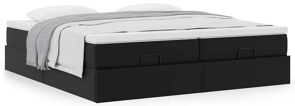 Ottomán ágykeret matracokkal Fekete 180x200cm műbőr