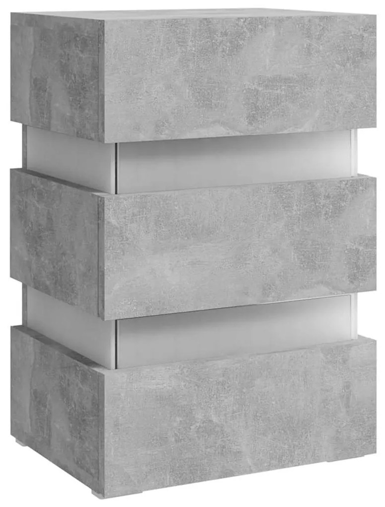 Betonszürke szerelt fa LED-es éjjeliszekrény 45 x 35 x 67 cm