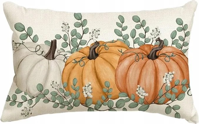 3 Párnahuzat 30x50 cm Őszi Tök Eukaliptusz Dekoratív Nappali