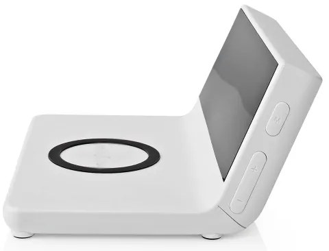 Nedis WCACQ20WT - Ébresztőóra LCD kijelzővel és vezeték nélküli töltő 15W/5V fehér