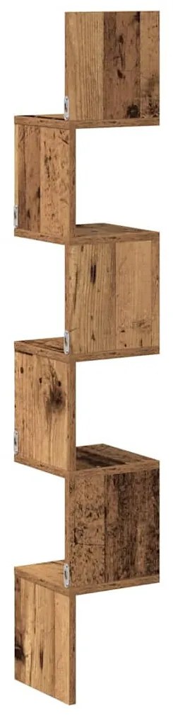 antik fa színű szerelt fa fali sarokpolc 20 x 20 x 127,5 cm