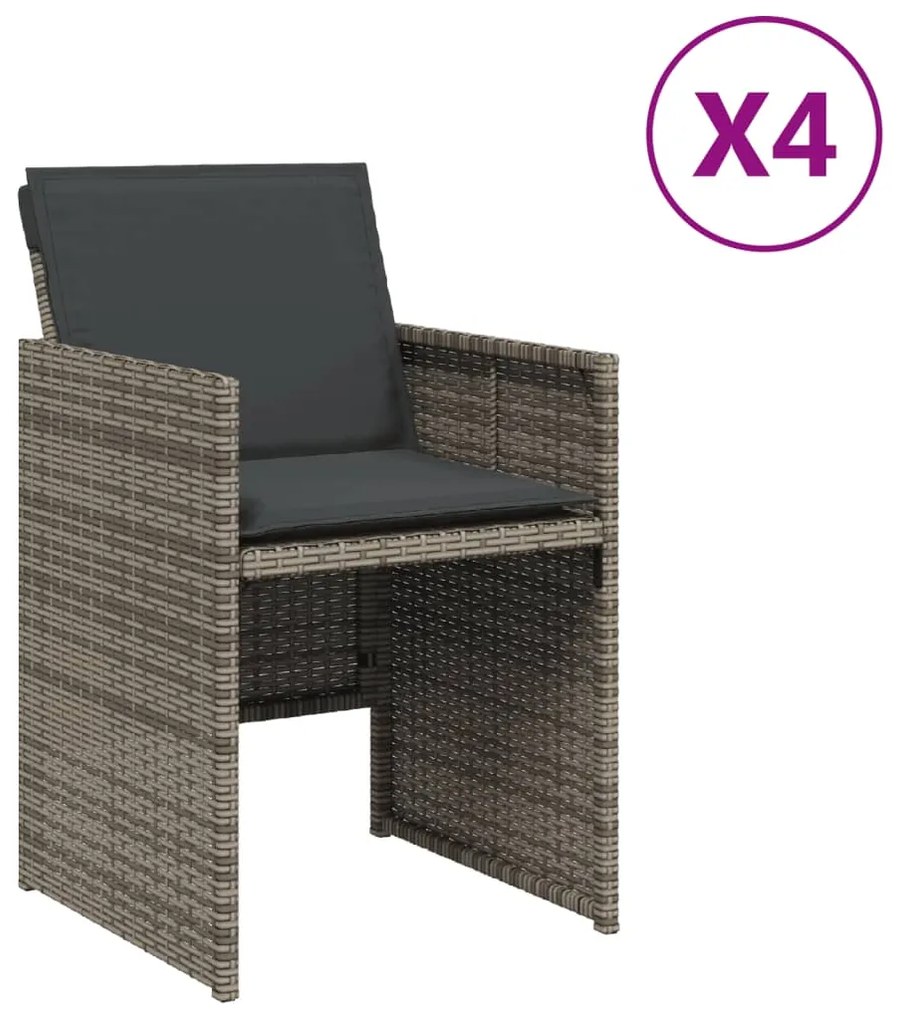 vidaXL 4 db szürke polyrattan kerti szék párnával