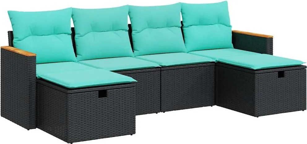 vidaXL 6 részes fekete polyrattan kerti ülőgarnitúra párnákkal