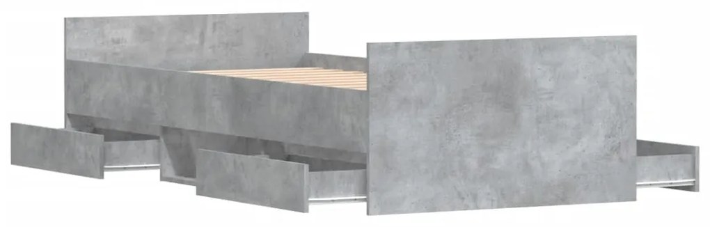 betonszürke ágykeret fej- és lábtámlával 90 x 200 cm