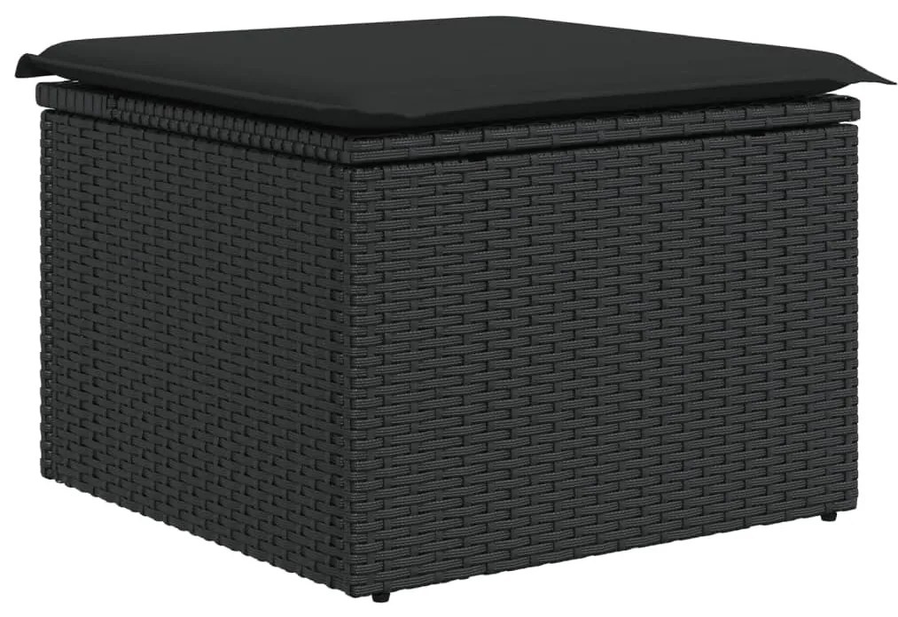 9 részes fekete polyrattan kerti ülőgarnitúra párnákkal