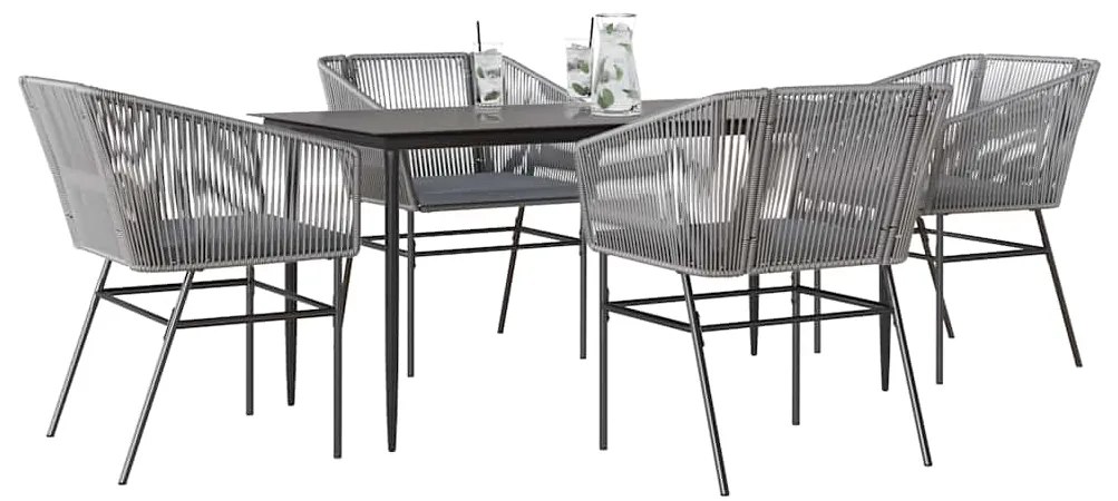 vidaXL 5 részes szürke polyrattan üveg kerti étkezőgarnitúra párnával