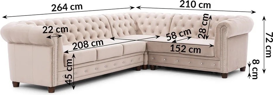 Bézs bársony kinyitható sarokkanapé (jobb oldali-L alakú) York Blik – Ropez