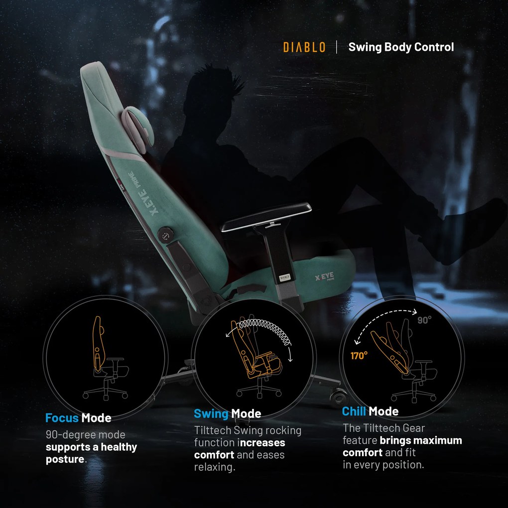 Gamer szék Normal Size menta-fekete: Diablo X-Eye Prime Mystic Mint