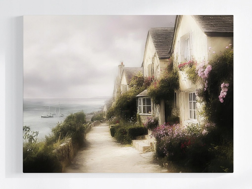 Poszter Tájkép Anglia Cornwall Tengerpart Házak 100x75