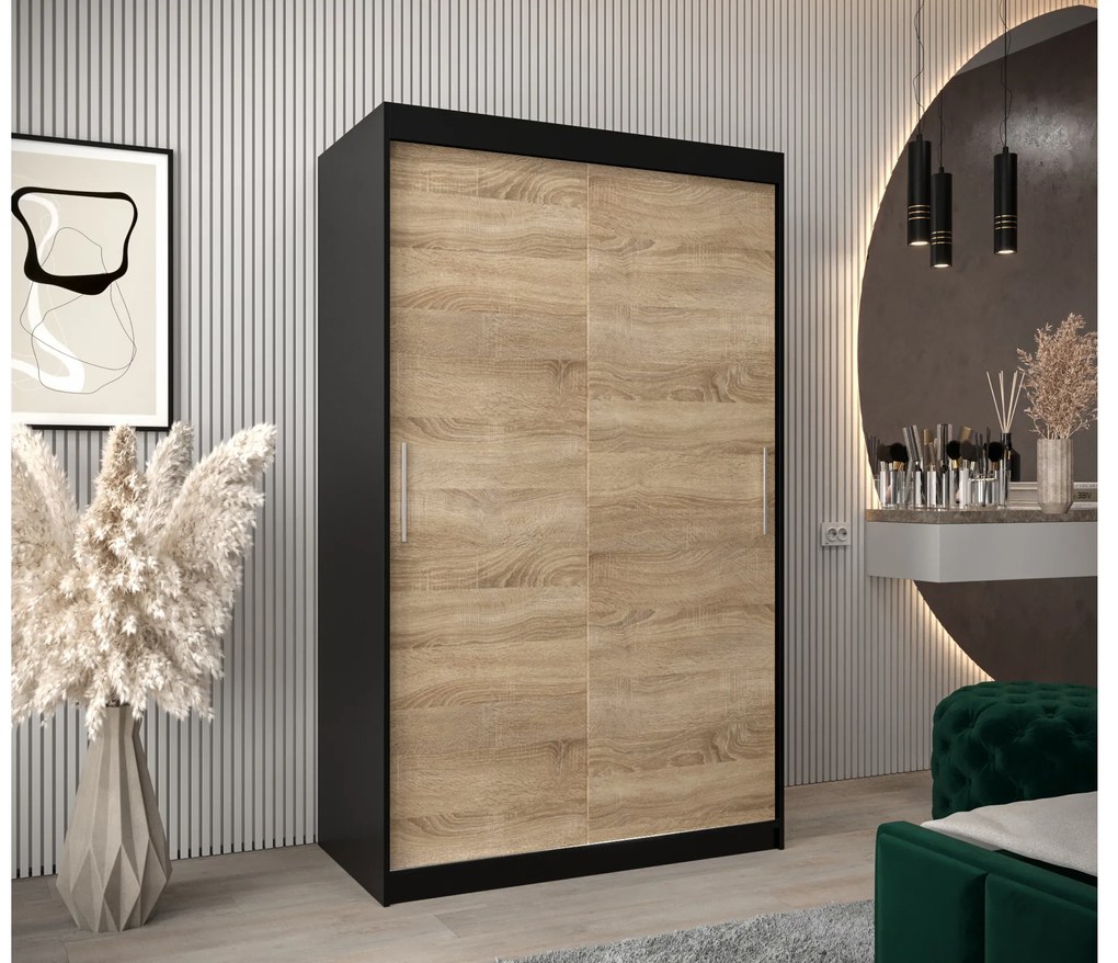Ruhásszekrény 120 cm Toki (matt fekete + szonoma tölgy). 1064810