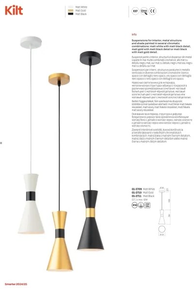 Redo 01-2710 - Csillár zsinóron KILT 1xE27/42W/230V átm. 12 cm arany