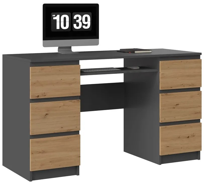 Riano MIX Kuba számítógépasztal, 130x76x51 cm, antracit-tölgy