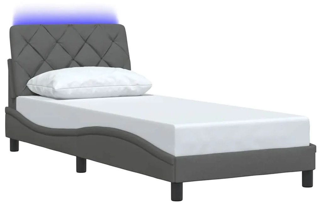 sötétszürke szövet ágykeret LED-ekkel matrac nélkül 90x190 cm