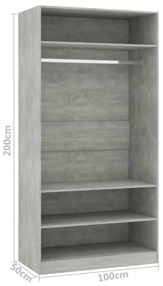 vidaXL betonszürke szerelt fa ruhásszekrény 100 x 50 x 200 cm