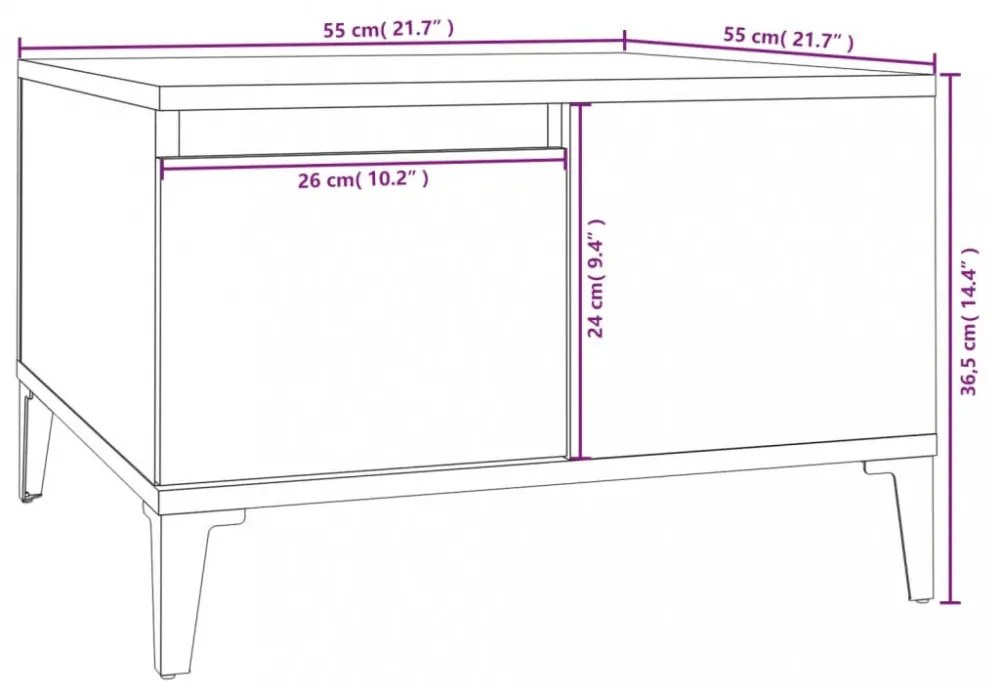 magasfényű fehér szerelt fa dohányzóasztal 55 x 55 x 36,5 cm
