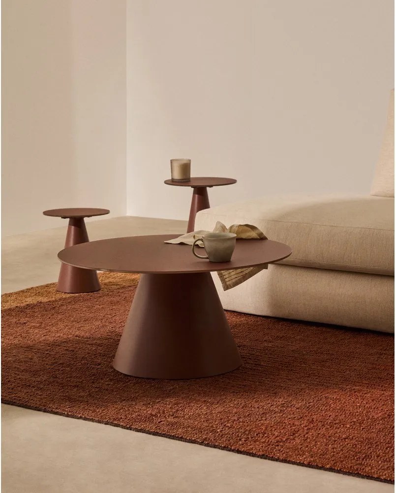 Terrakotta színű kerek dohányzóasztal üveg asztallappal ø 80 cm Wilshire – Kave Home