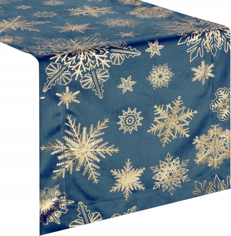 Karácsonyi terítő/vállterítő 40x140cm Öröm sötétkék+arany