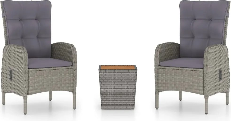 vidaXL 3 részes szürke polyrattan és akácfa kerti bisztrószett