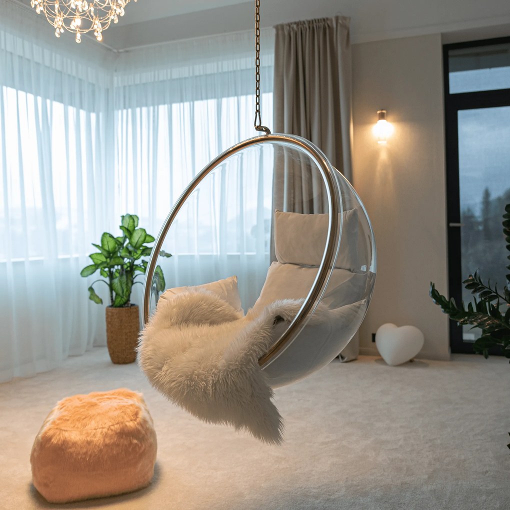 Függő fotel, átlátszó/arany/fehér, BUBBLE NEW TYP 1