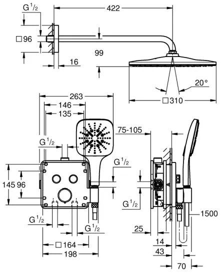 GROHE 34876000 - PRECISION SMARTCONTROL zuhanyrendszer, 310 × 310 mm, króm