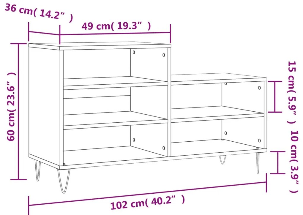 vidaXL fekete szerelt fa cipősszekrény 102x36x60 cm