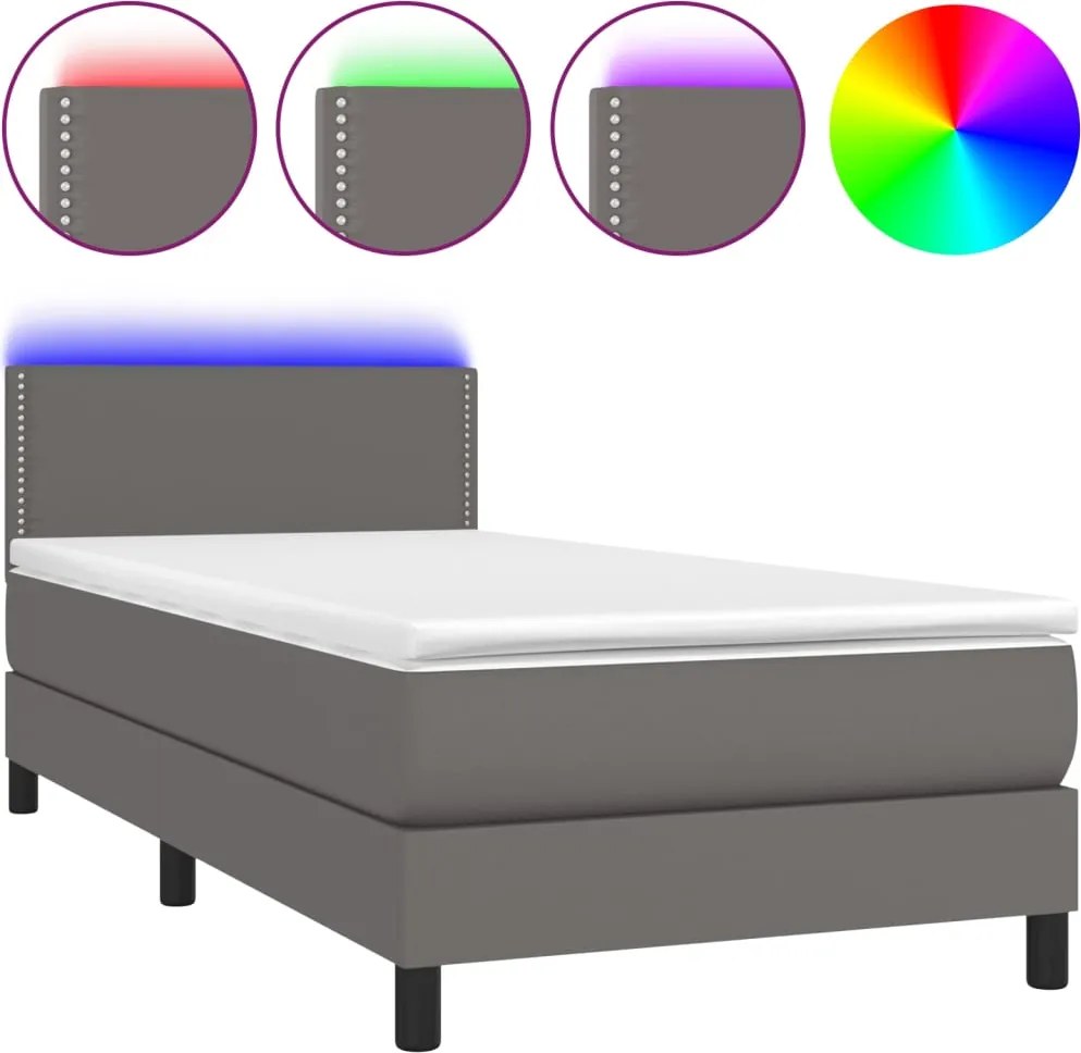 vidaXL szürke műbőr rugós ágy matraccal és LED-del 100x200 cm