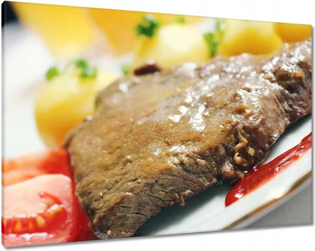 Vászonkép 100x70 Steak zöldségekkel