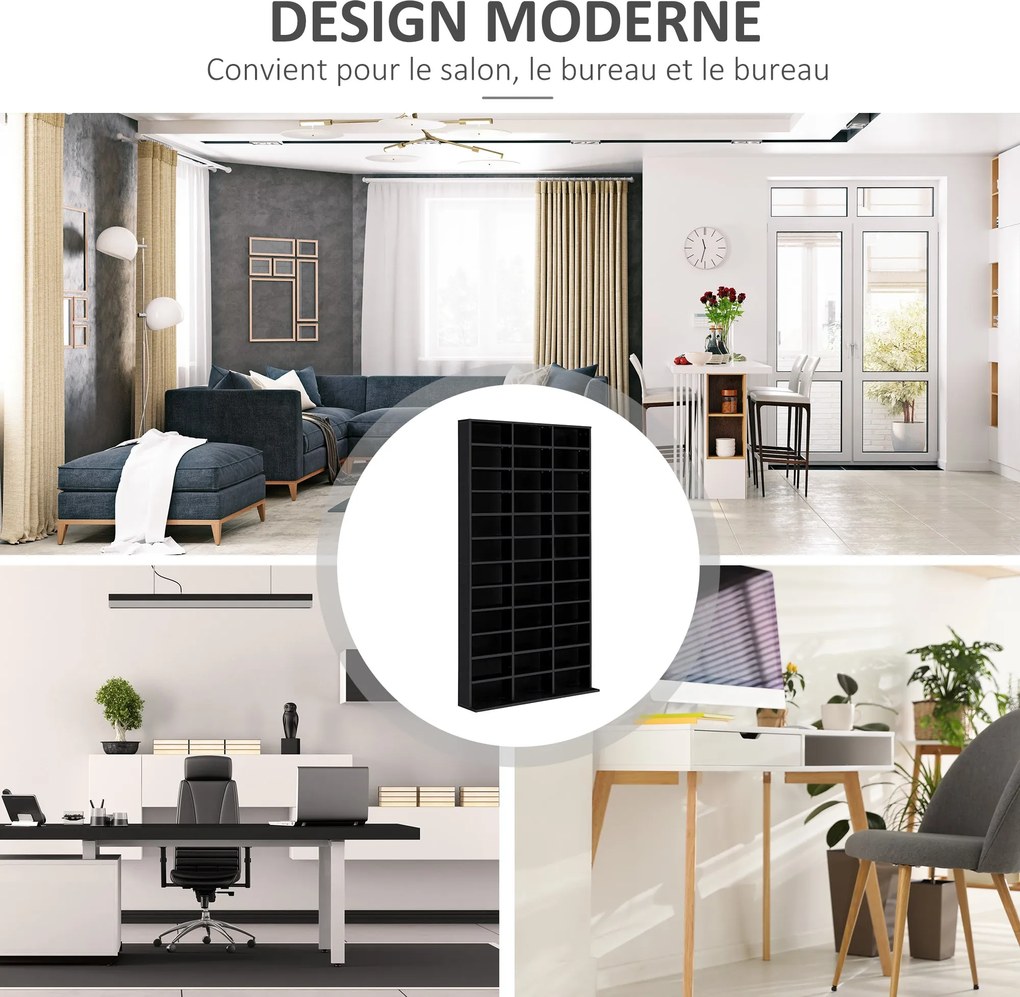HOMCOM CD/DVD Tárolópolc 1116 CD-nek, 36 Magasságban Állítható Rekesszel, 102 x 24 x 195 cm Fekete | Aosom