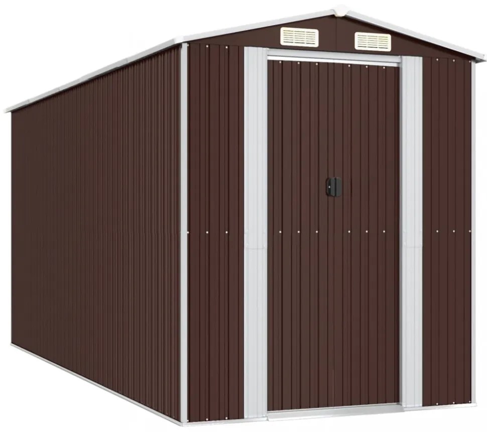 sötétbarna horganyzott acél kerti fészer 192 x 440 x 223 cm