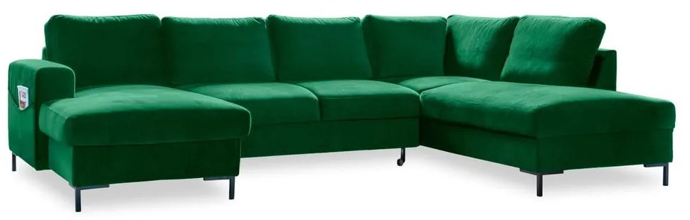 Lofty Lilly zöld kinyitható U alakú bársony kanapé, jobb oldali - Miuform