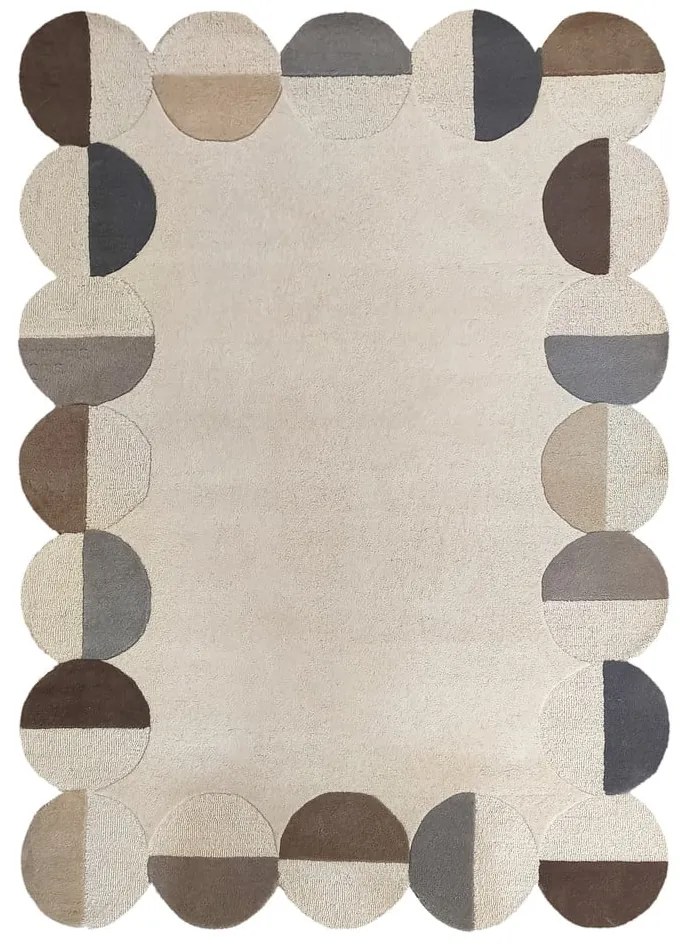 Szürkésbézs kézi szövésű gyapjú szőnyeg 120x170 cm Mia Scallop Frame – Flair Rugs