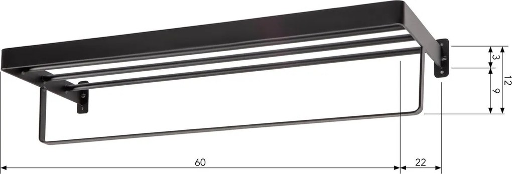 Fali törölközőtartó HANDY 60x22 cm, fekete