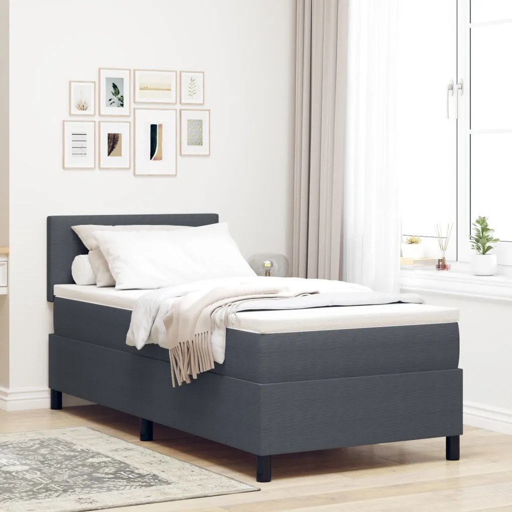 Box Spring Ágy Matrac Sötétszürke Egyszemélyes Kordbársony Textil