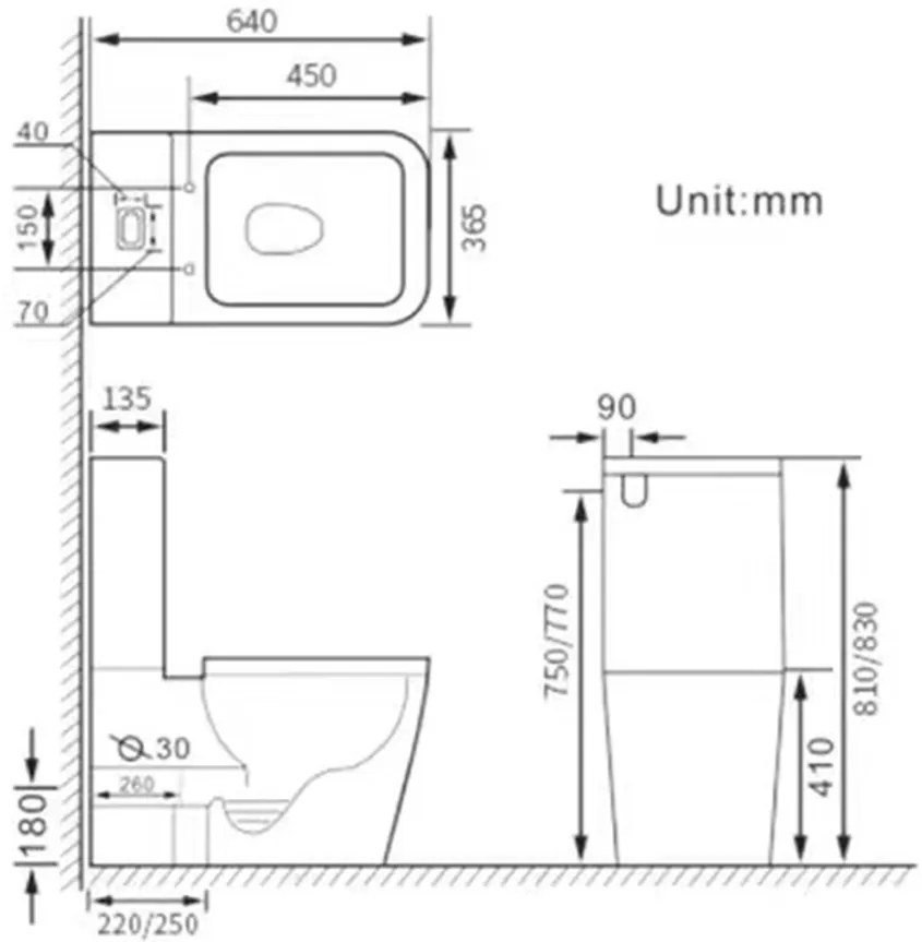 Eros ES QUADRO monoblokk WC - perem nélküli - WC ülőkével komplett