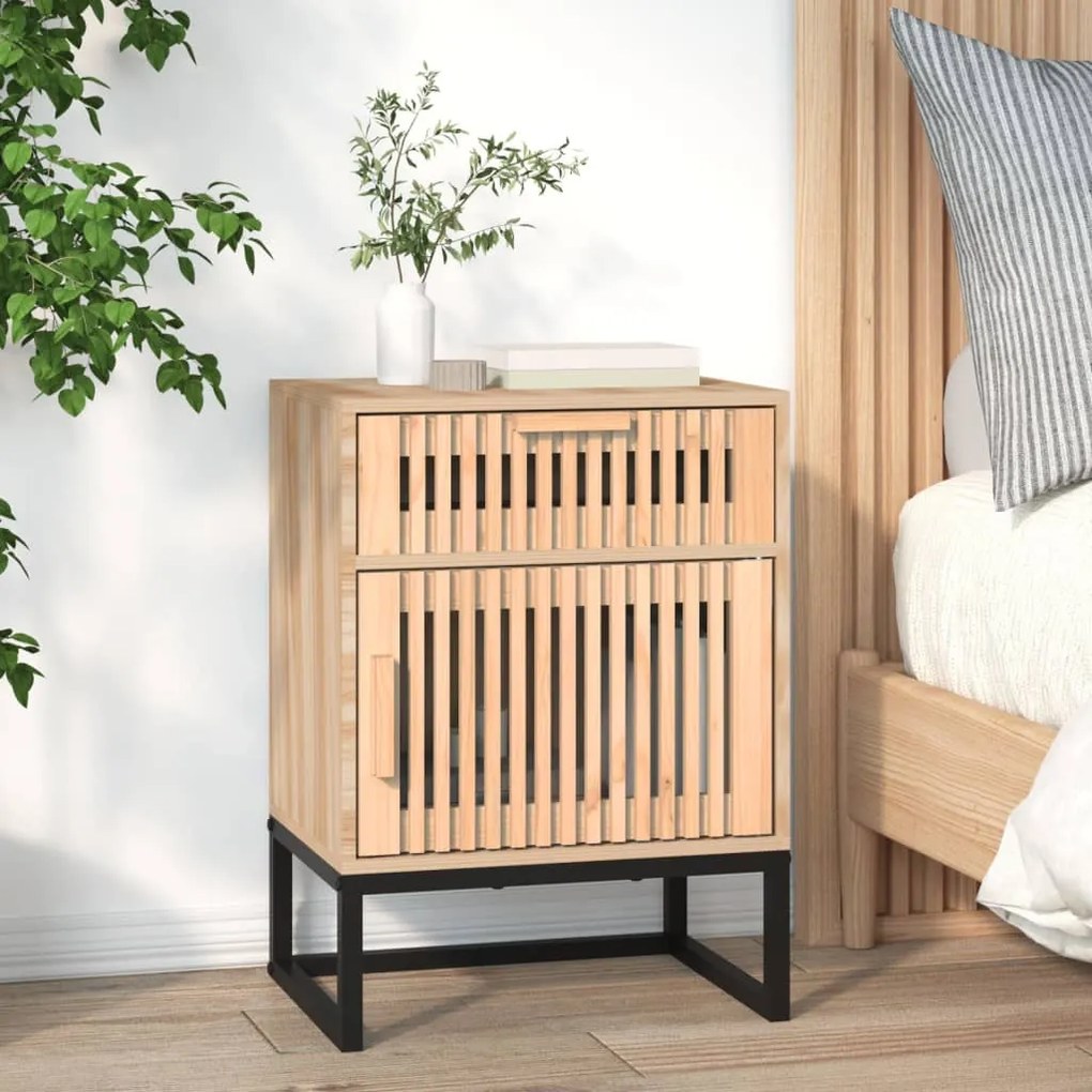 2 db szerelt fa és vas éjjeliszekrény 40x30x55,5 cm