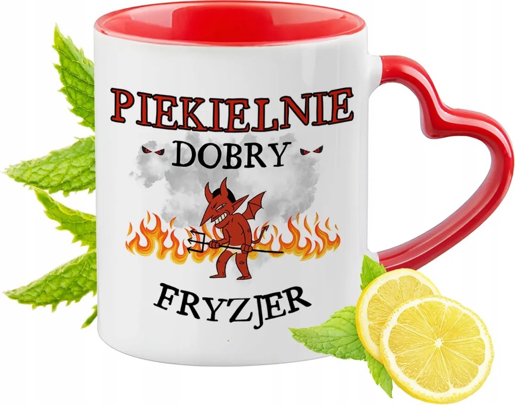 Fodrász bögre Piros, szív alakú füllel Ajándék