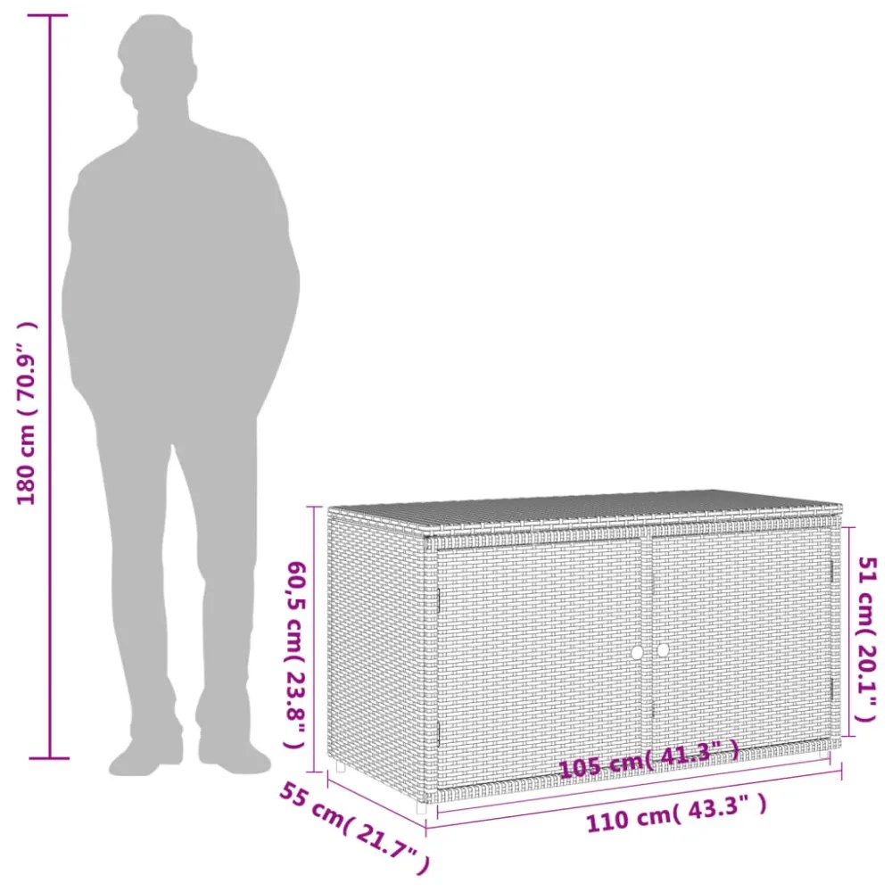 szürke polyrattan kerti tárolószekrény 110 x 55 x 60,5 cm
