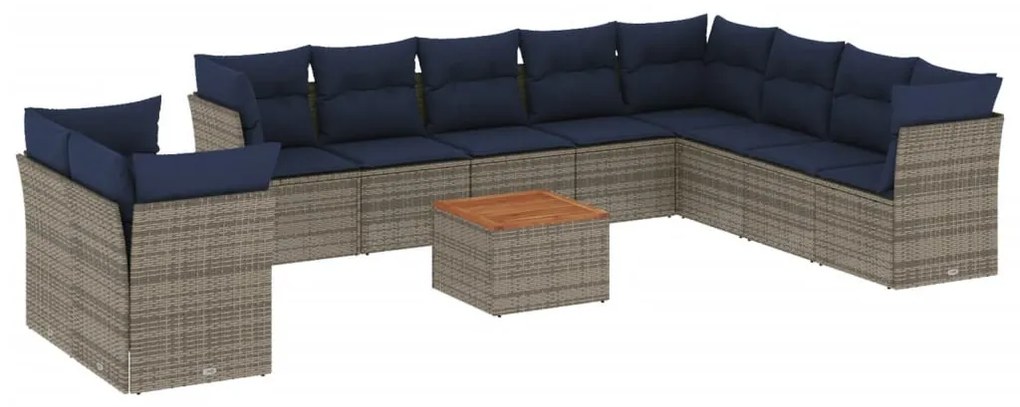 11 részes szürke polyrattan kerti ülőgarnitúra párnákkal