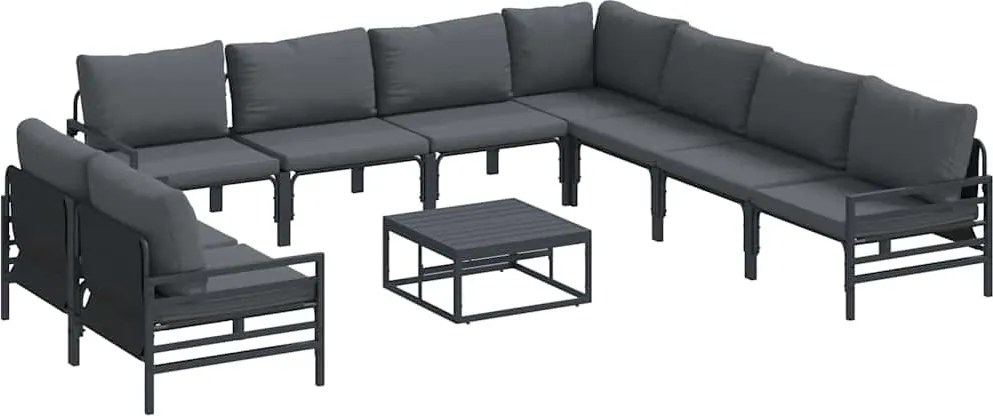vidaXL Kerti Kanapé Szett párnával 10 pcs Fekete Acél