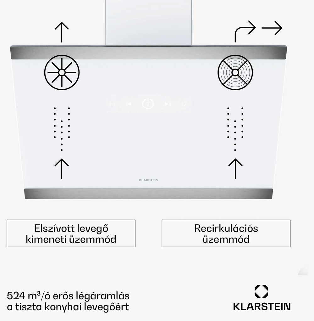 Klarstein FlashLine páraelszívó, A++, 578 m³/h, 3 szint, érintős, csendes, LED, elszívás/recirkuláció, 100 W