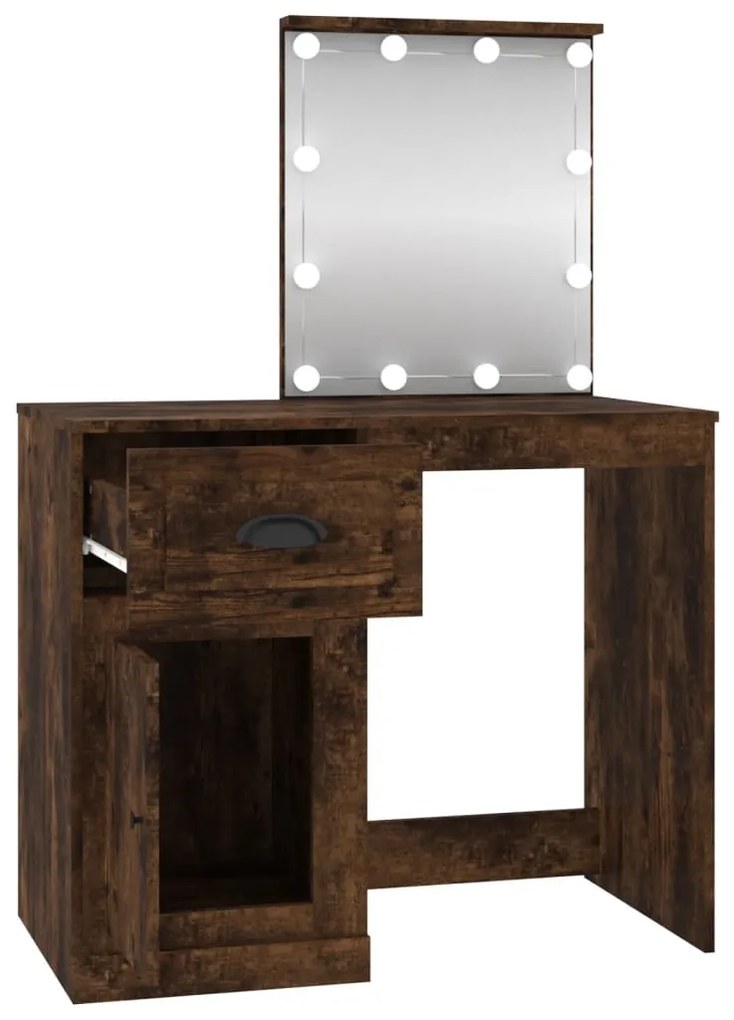 füstös tölgy színű szerelt fa LED-es pipereasztal 90x50x132,5cm