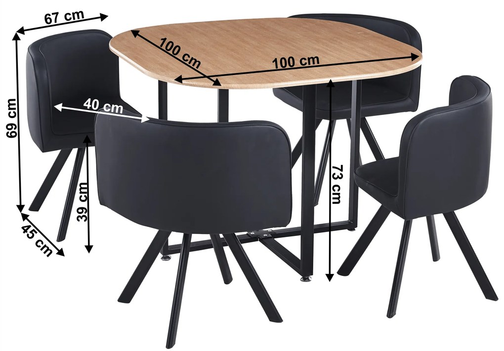 Étkező szett 1+4, tölgy/fekete, BEVIS NEW