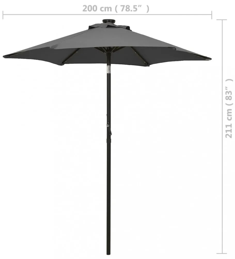 antracitszürke alumínium napernyő LED-világítással 200 x 211 cm