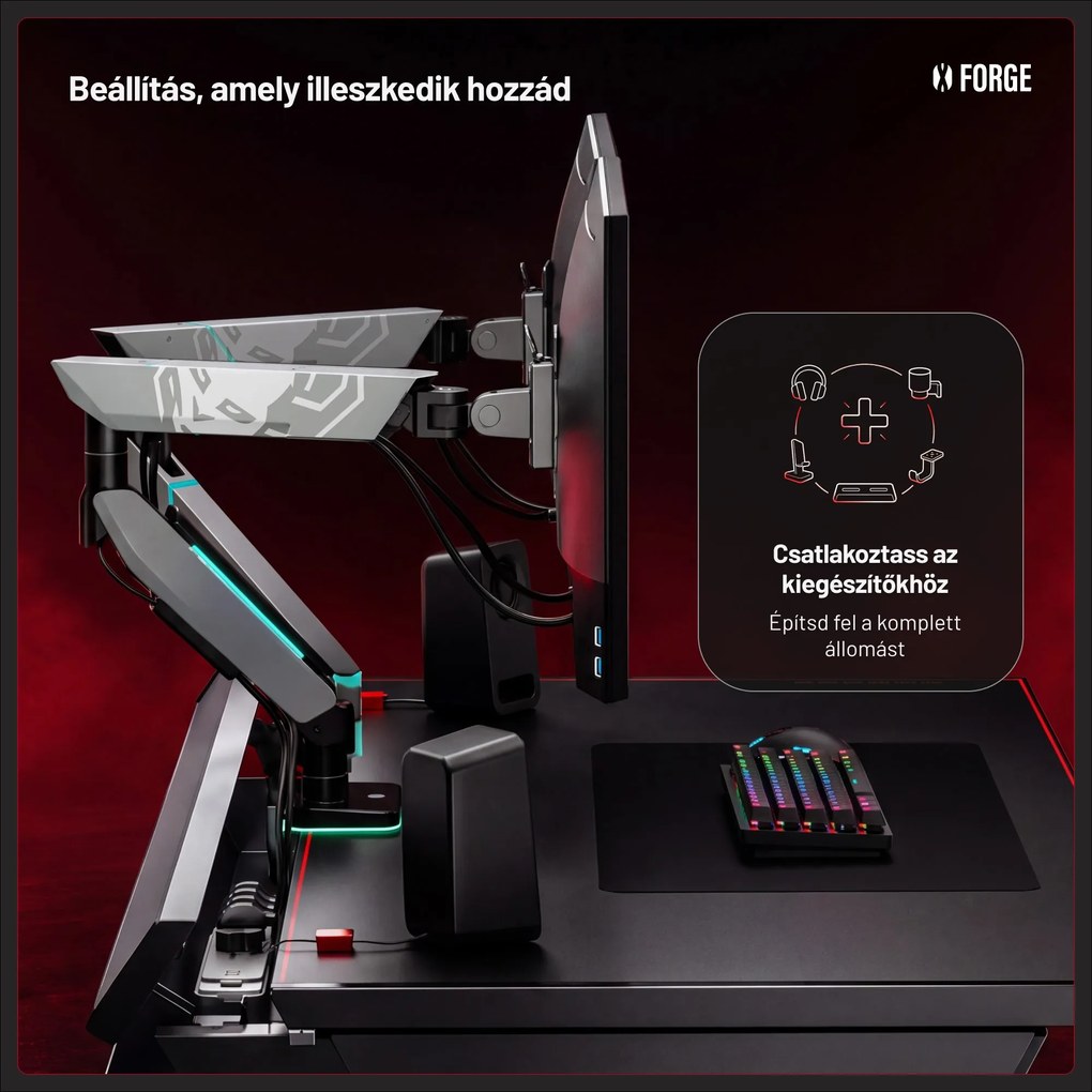 Elektromos RGB gamingasztal tartókkal, fekete, 120 cm: Diablo X-Forge 1200