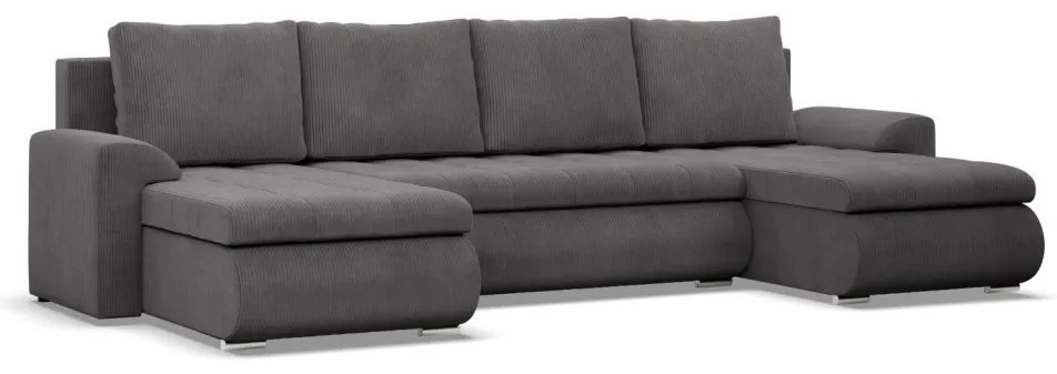 Tokio U alakú sarokkanapé, 3 ágyneműtartóval, kordbársony, univerzális oldal, szürke