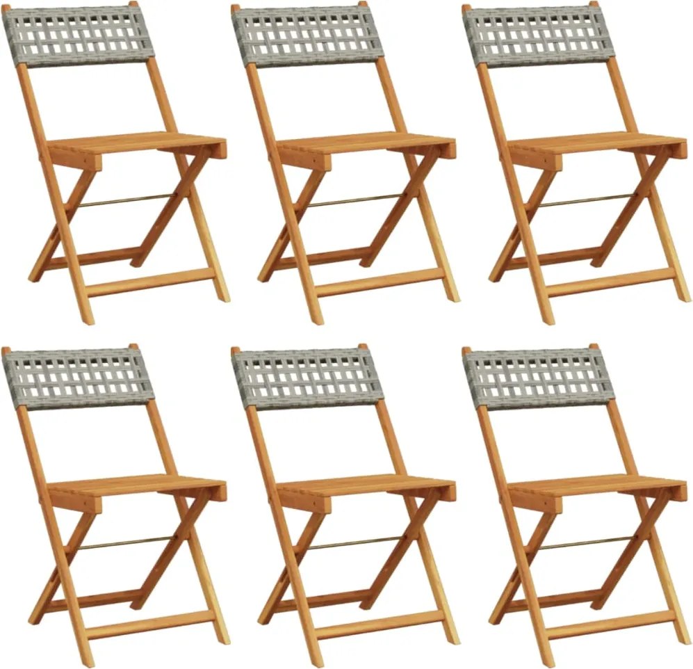 vidaXL 6 db szürke polyrattan és tömör fa összecsukható kerti szék