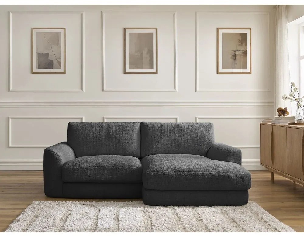 Fekete zsenília sarokkanapé (jobb oldali-heverő résszel) Leonore – Bobochic Paris