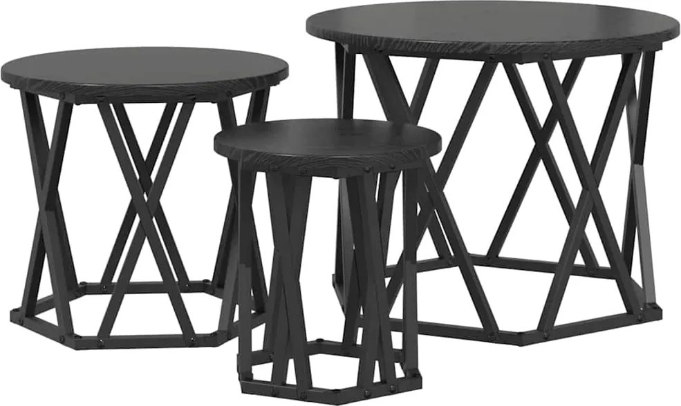 vidaXL Fészek oldalsó asztal 3 pcs Fekete tölgy Műszaki fa és acél